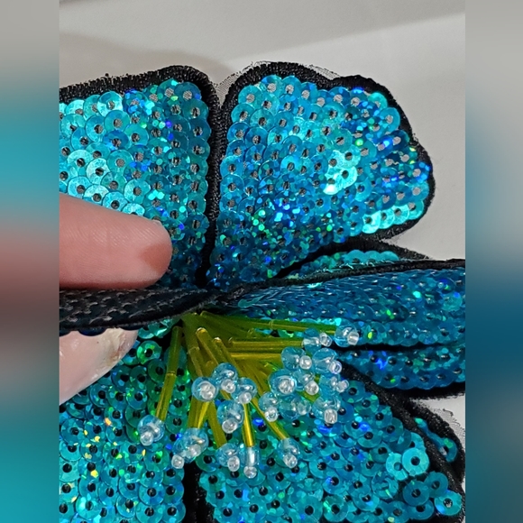 3D hibiscus beaded applique flower sew on iron on patch sequins tropical - Picture 9 of 13